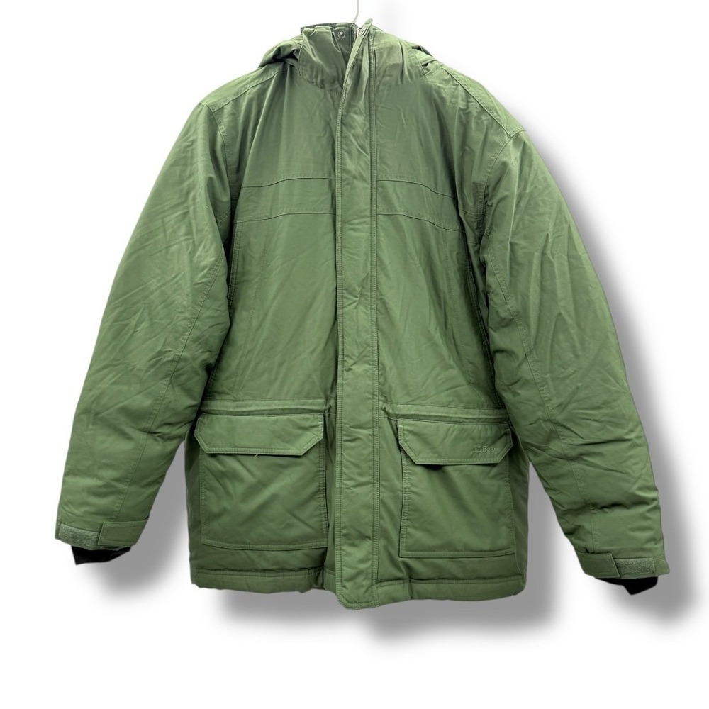 L.L. Bean Goose Down Parka Jacket Men's Medium Gore Tex Green Hooded Winter Coat